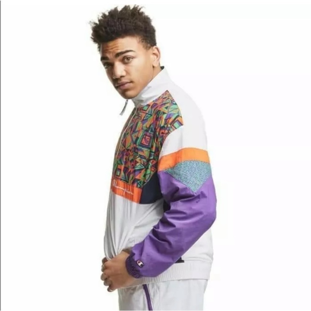 Champion X MTV Men's Colorful Geometric Windbreaker Size Large Amazing Condition - Picture 2 of 15